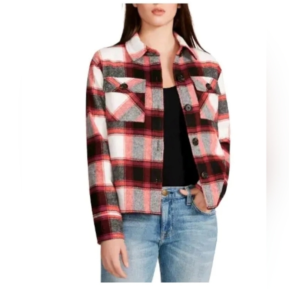 BB Dakota Steve Madden Plaid Button Up Shirt Jacket Large - Picture 9 of 9